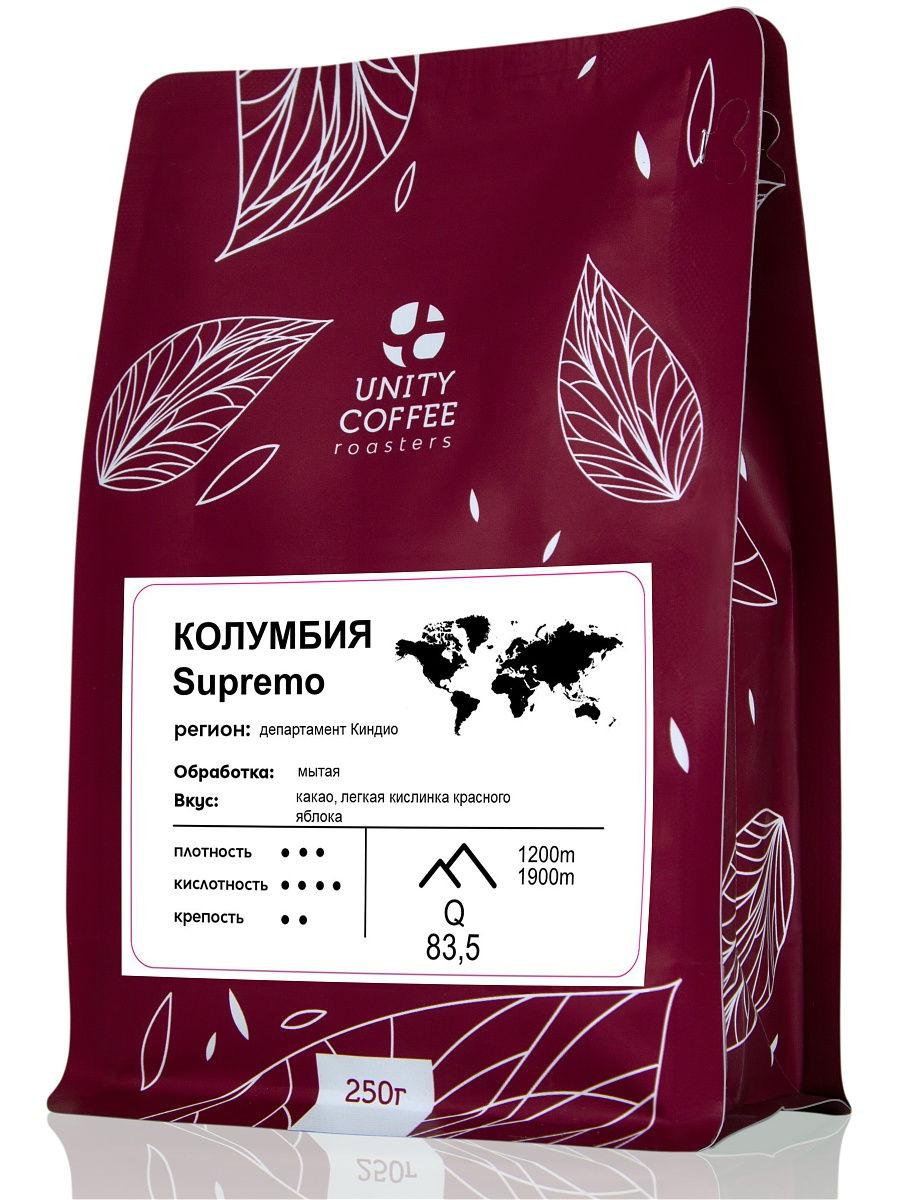Кофе молотый Unity Coffee Колумбия Supremo, 250 гр., пластиковый пакет