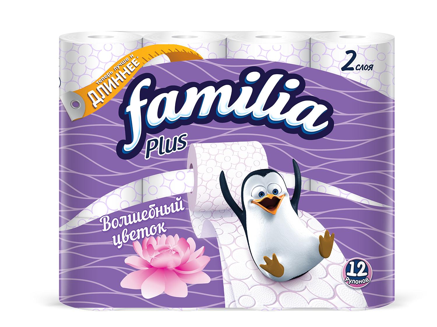 Туалетная бумага  Familia Plus Волшебный цветок 2 слоя 12 шт., флоу-пак