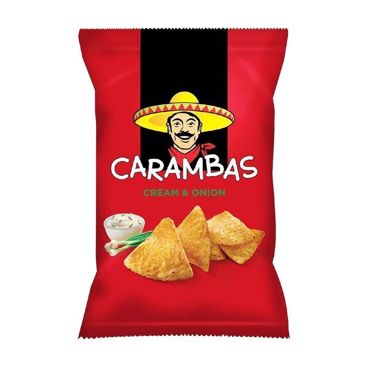 Чипсы Carambas кукурузные со вкусом сметаны и лука 150 гр., флоу-пак
