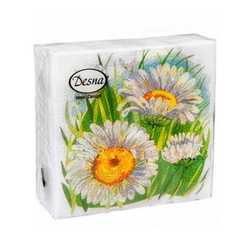 Салфетки бумажные Desna 25х25см однослойные ромашка 40 шт., целлофан