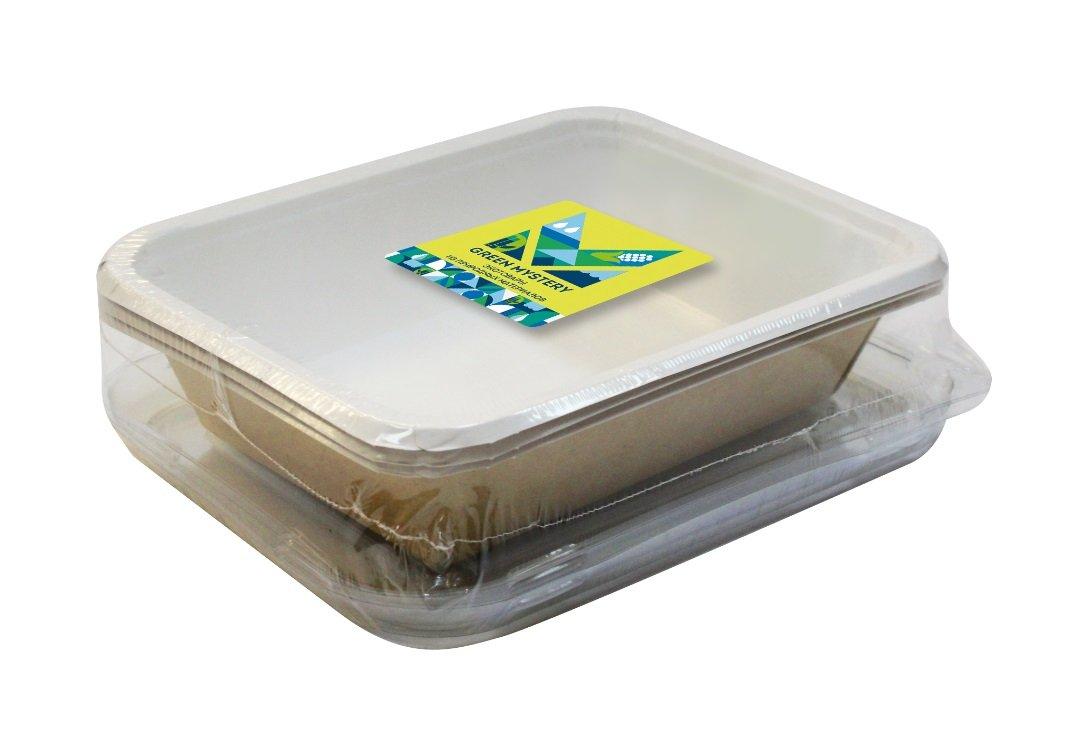 Коробка одноразовая картонная Green Mystery салатник с прозрачной крышкой, цвет крафт 500 мл., 170х120х40 мм., 3 штуки, Россия, полиэтиленовая пленка
