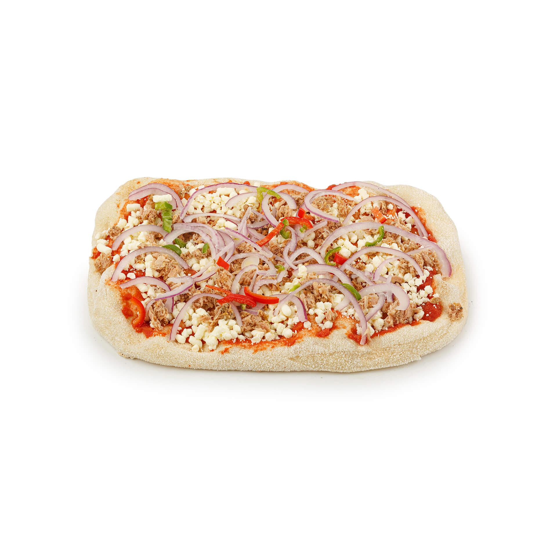 Римская пицца Maestrello Тунец и лук с тунцом красным луком и перцем чили 425 гр., картон