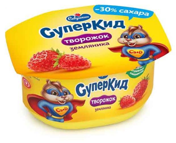 Творожок Савушкин  СуперКид земляника 3,5%, 110 гр., пластиковый стакан