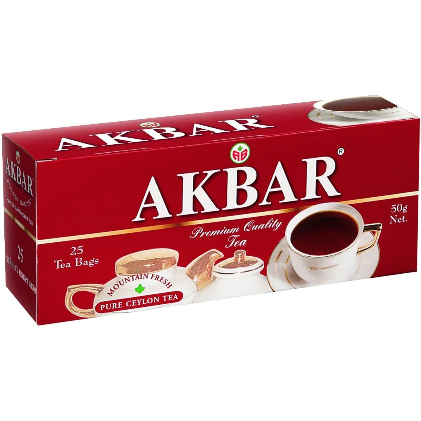 Чай черный Akbar классик красно-белый 25 пакетиков 50 гр., картон