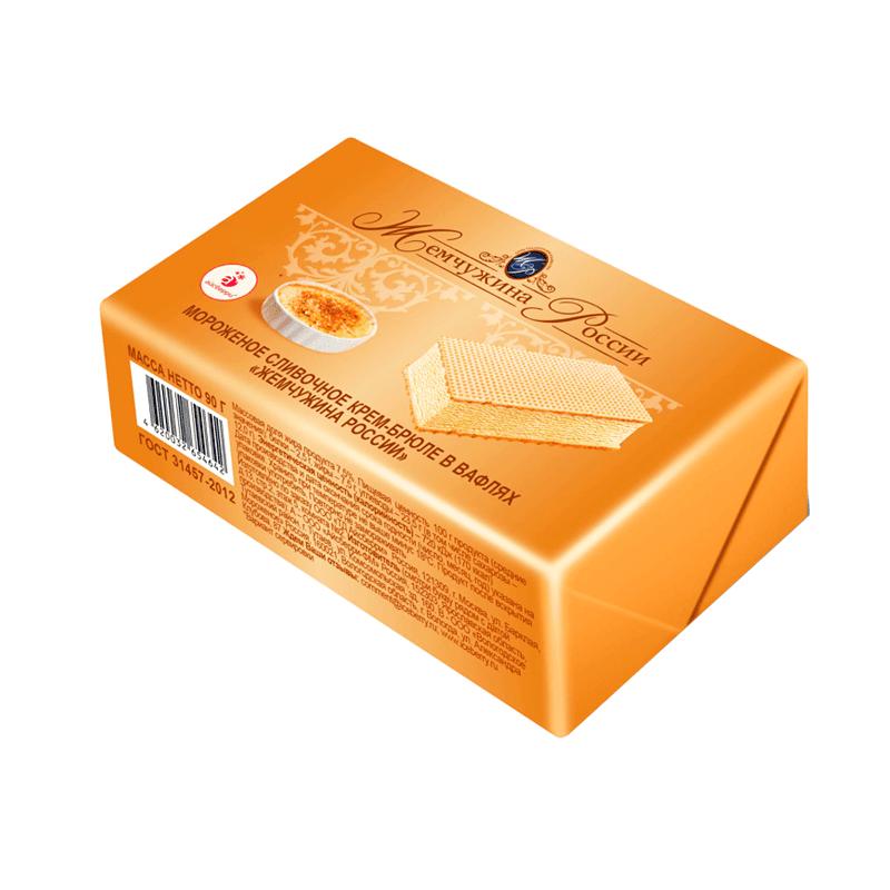 Мороженое Жемчужина России сливочное крем-брюле на вафлях 90 гр., бумага