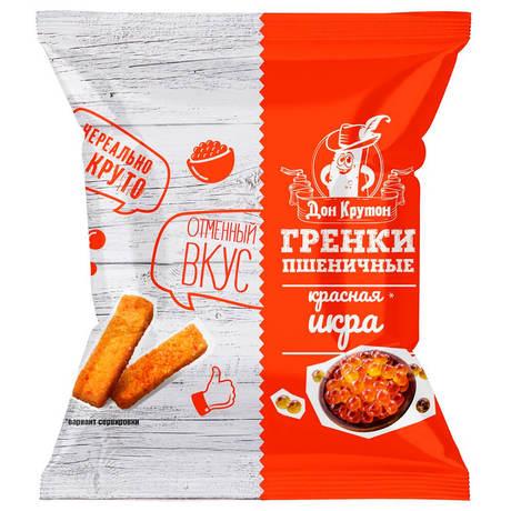 Гренки Дон Крутон пшеничные со вкусом красной икры, 55 гр., флоу-пак