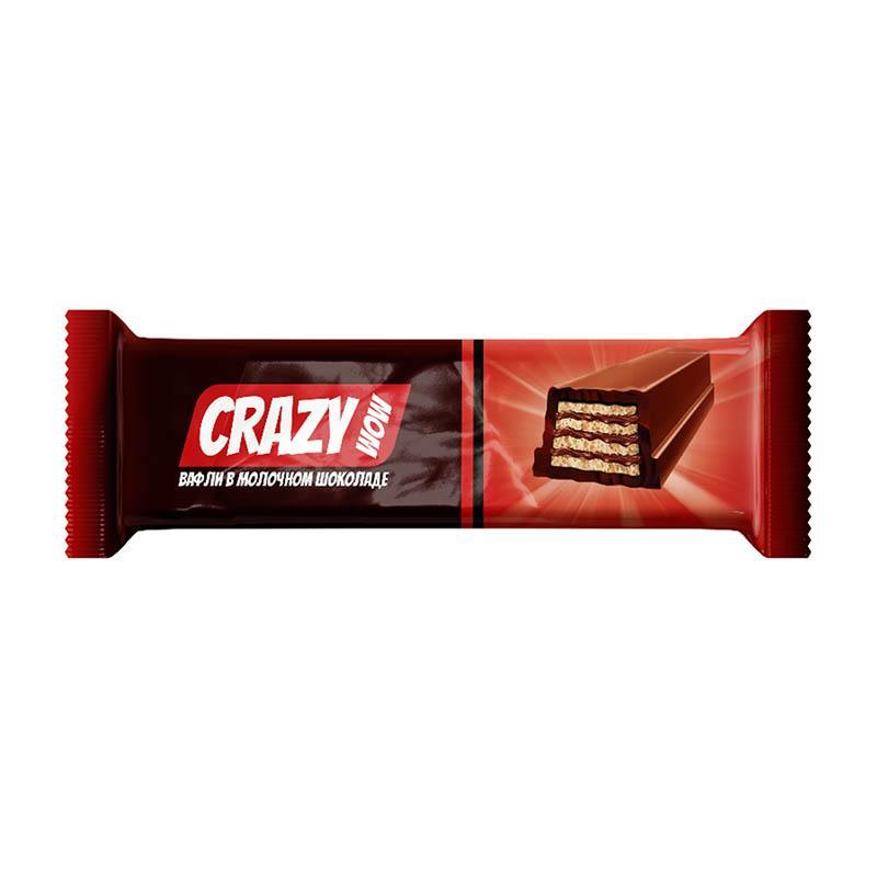 Батончик вафельный CrazyWOW в молочном шоколаде 35 гр., флоу-пак