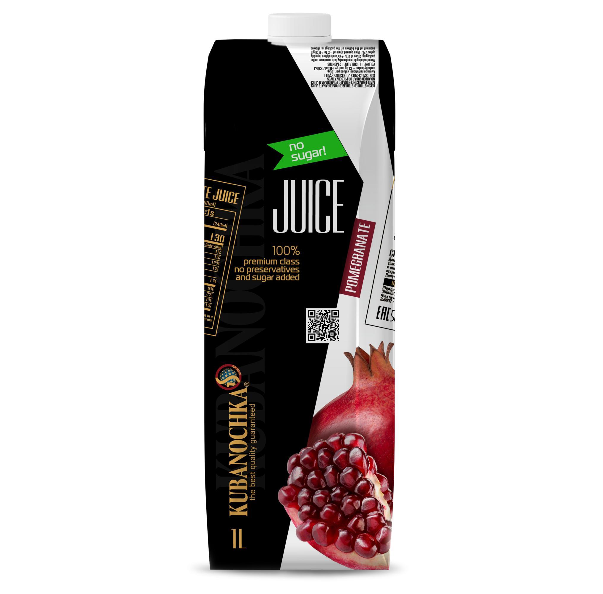 Сок Кубаночка гранатовый восстановленный 1 л., тетра-пак