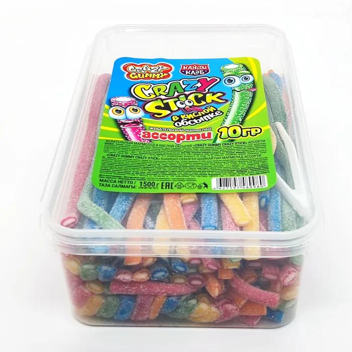 Мармелад Канди Клаб Crazy Gummy Crazy Stick трубочки в кислой обсыпке ассорти 1,5 кг., пластик