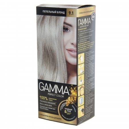 Краска для волос Gamma Perfect color тон 9.1 пепельный блонд 50 мл., картон