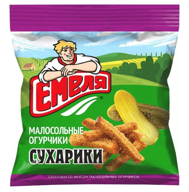 Сухарики Емеля со вкусом малосольных огурчиков 40 гр., флоу-пак