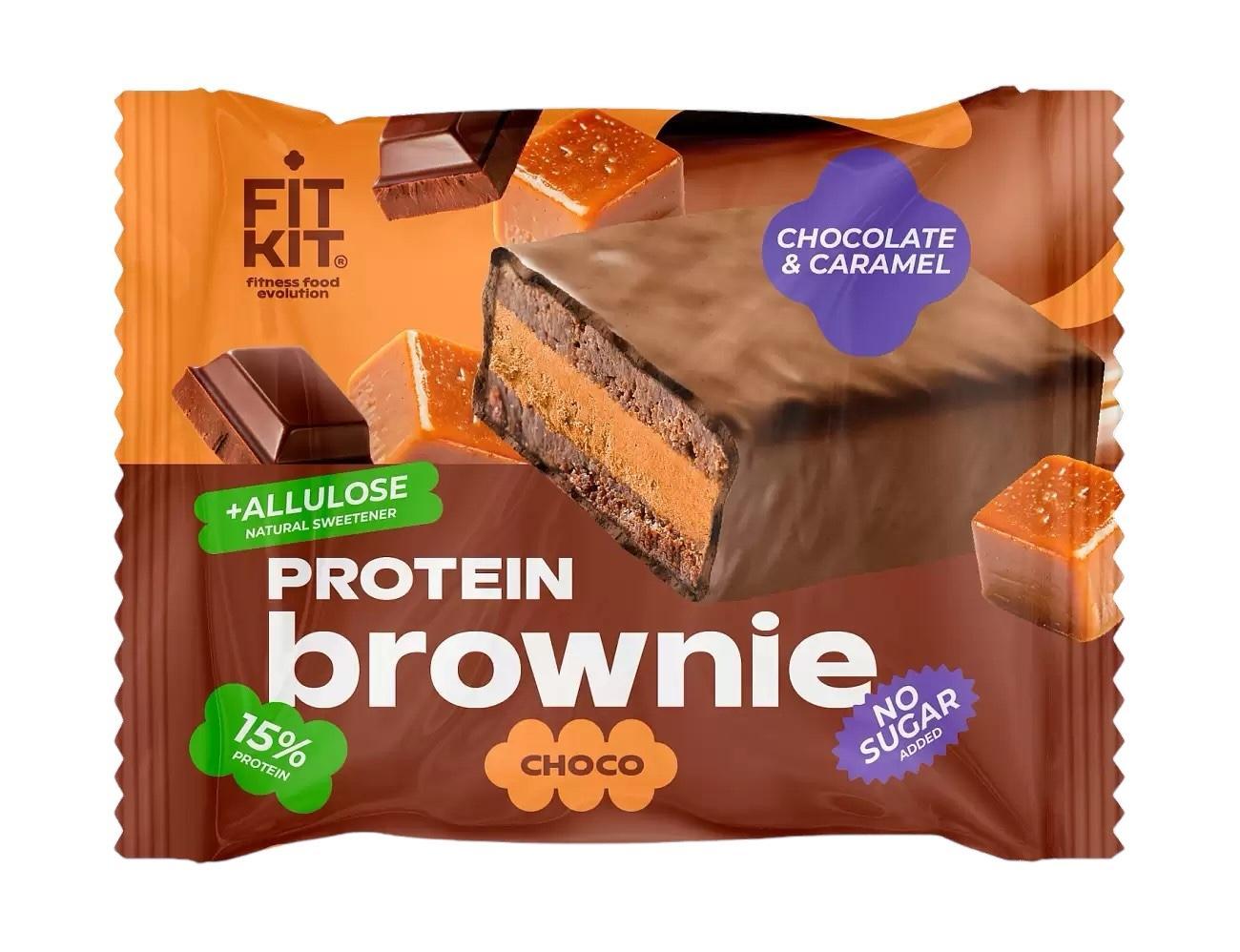 Десерт FIT KIT Брауни глазированный со вкусом шоколад карамель 50 гр., флоу-пак шт