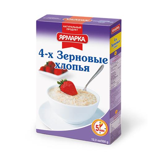 Хлопья четырехзерновые Ярмарка 350 гр., картон