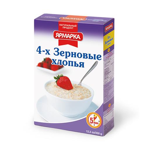 Крупа хлопья 4-х зерновые Ярмарка 350 гр., картонная коробка