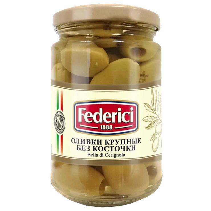 Оливки Federici Bella di cerignola крупные без косточки 300 гр., стекло