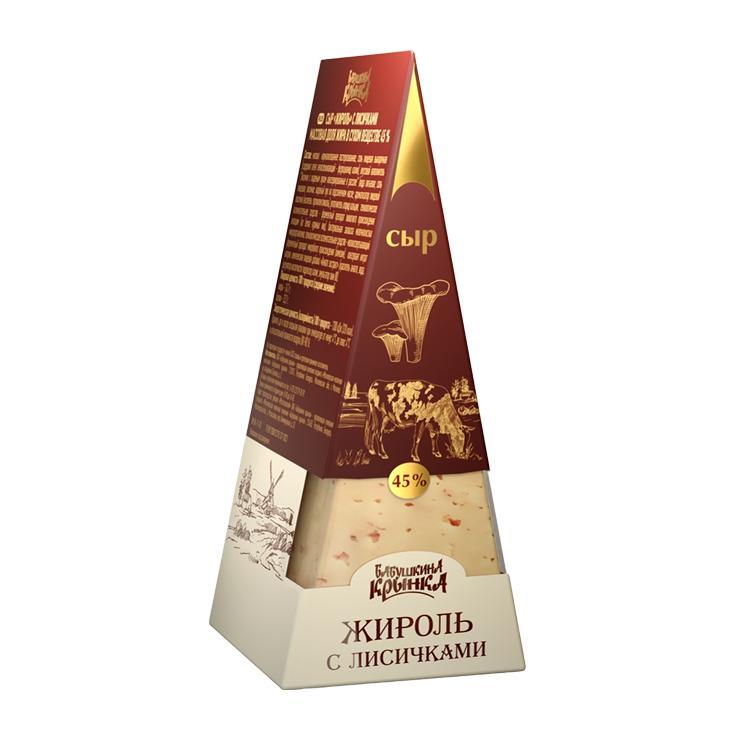 Сыр полутвердый Бабушкина Крынка жироль с лисичками 45% 200 гр., картон