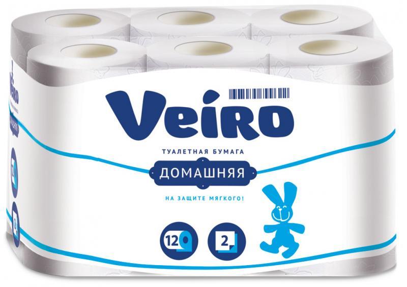 Бумага туалетная Veiro Домашняя 2-слойная, тиснение, белая 12шт., флоу-пак
