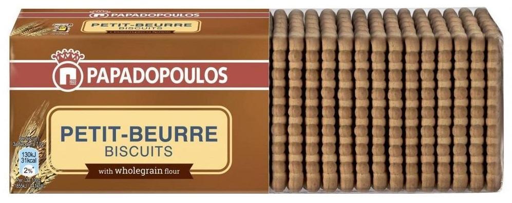 Печенье Papadopoulos Petit Beurre затяжное c цельнозерновой мукой 225 гр., флоу-пак
