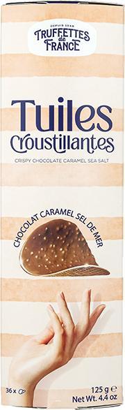 Чипсы шоколадные Truffettes de France Tuiles Croustillantes из молочного шоколада с карамелью и морской солью 125 гр., картон