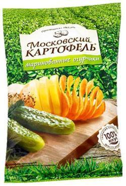 Чипсы Московский Картофель хрустящие рифленые со вкусом маринованных огурцов 120 гр., флоу-пак