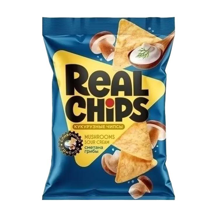 Чипсы Happy Nachos real chips кукурузные грибы со сметаной 85 гр., флоу-пак