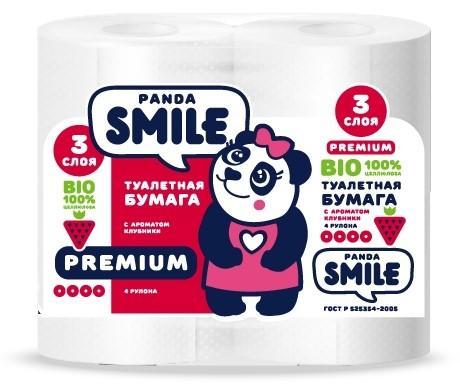 Туалетная бумага Panda Smile Клубника 3 слоя 4 шт., пленка