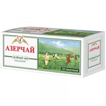 Чай Азерчай Классик зеленый, 25 пакетов, 50 гр., картон