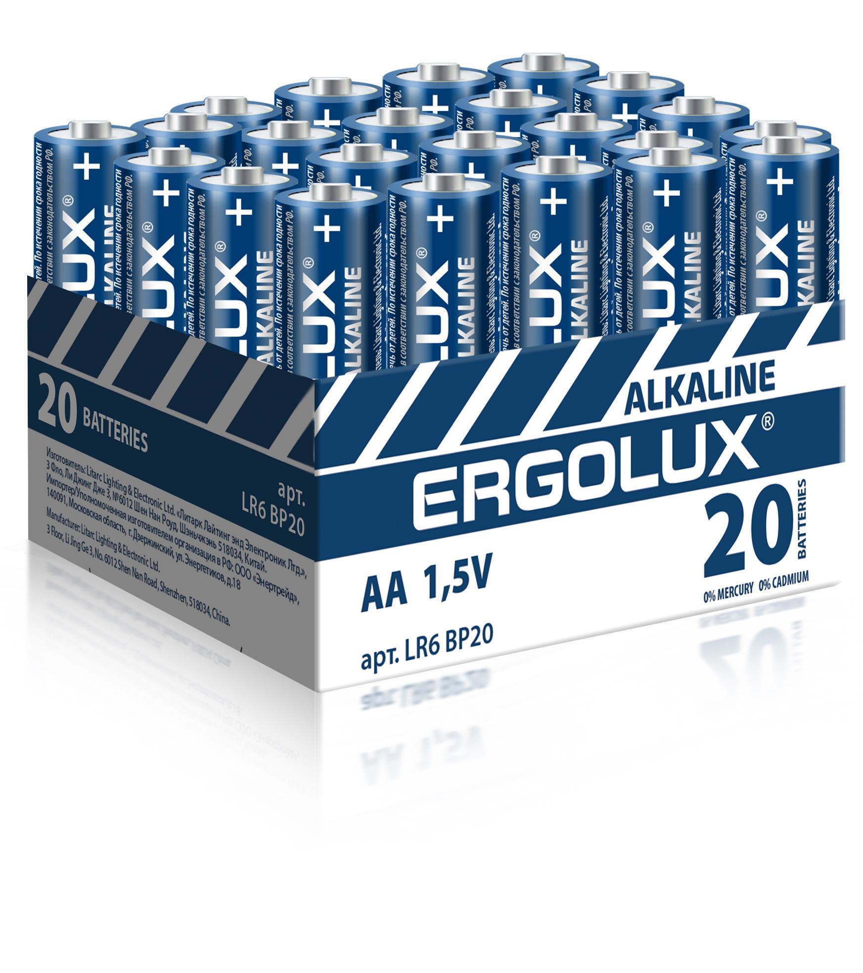 Батарейка Ergolux LR6 Alkaline ПРОМО 1.5В 20шт, спайка