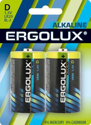 Батарейка Ergolux LR20 Alkaline 1.5В 2шт, спайка