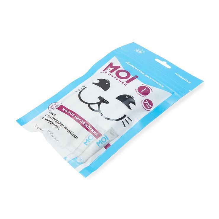 Лакомство для кошек MOI мусс с кусочками индейки 10 гр., пакет