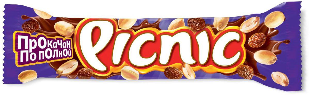 Батончик шоколадный Picnic с арахисом и изюмом 38 гр., флоу-пак