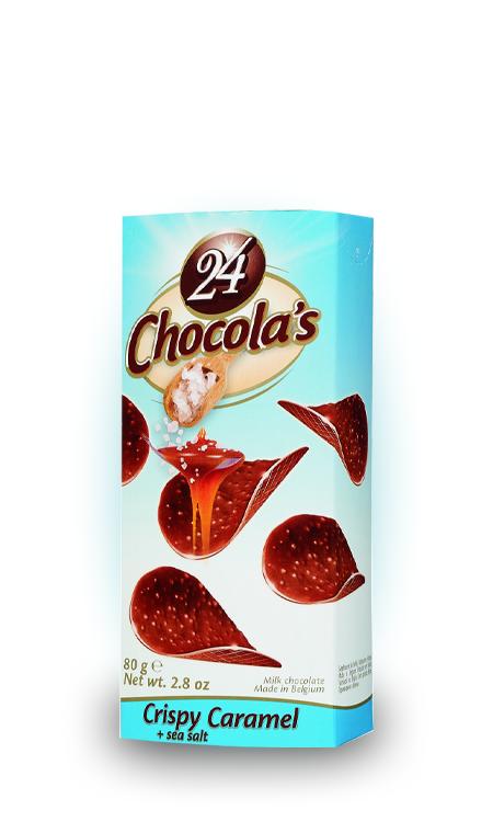 Чипсы шоколадные 24 Chocolas Crispy Caramel Sea salt 80 гр., картон