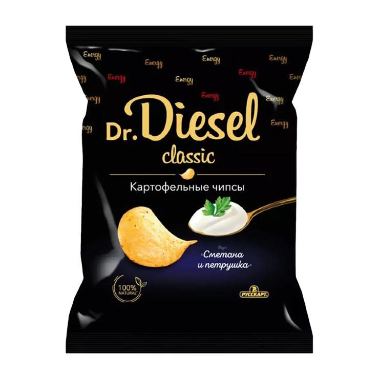 Чипсы из картофеля Dr. Diesel сметана и петрушка 120 гр., флоу-пак