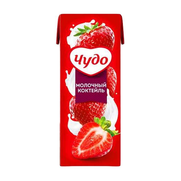 Молочный коктейль Чудо Клубника 2% 200 мл., тетра-пак