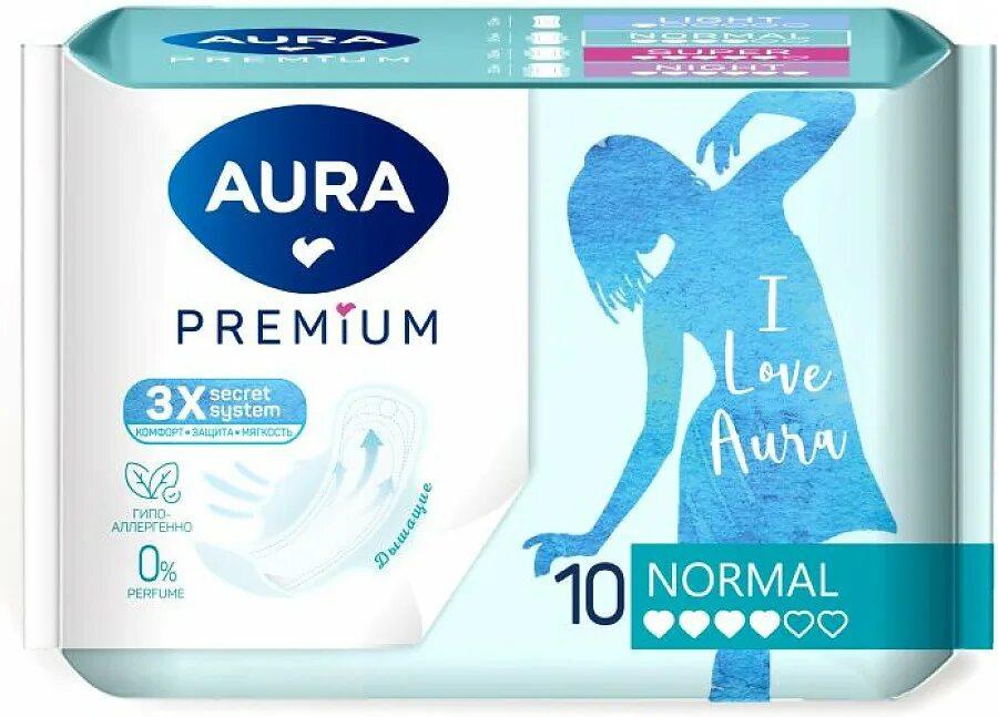 Прокладки женские гигиенические AURA PREMIUM NORMAL 10 шт., флоу-пак