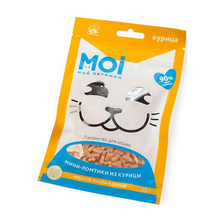 Лакомство для кошек MOI мини-ломтики в форме сердечкаиз курицы 50 гр., пакет