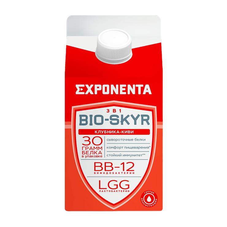 Напиток кисломолочный EXPONENTA bio skyr 3в1 обезжиренный клубника киви 500 гр., тетра-пак