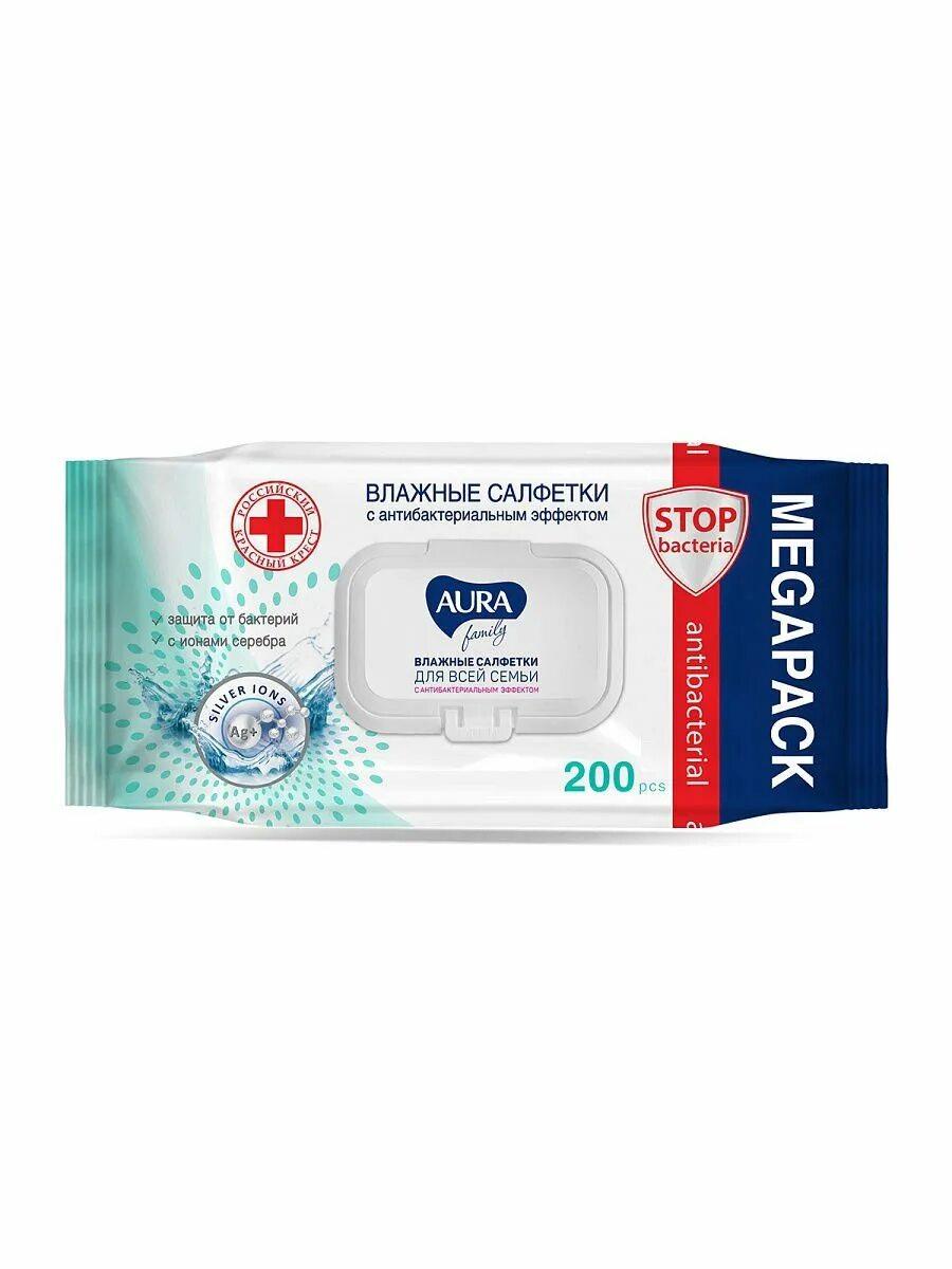 Салфетки влажные Aura Family big-pack с крышкой 200 шт., флоу-пак