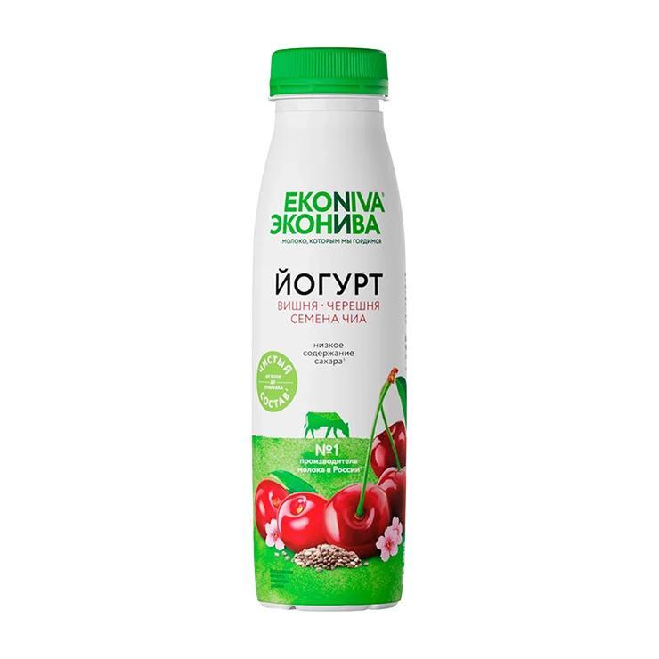 Йогурт питьевой ЭкоНива Fit Line вишня, черешня, семена чиа 2,5% 300 гр., ПЭТ
