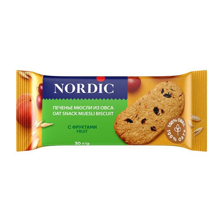 Печенье-мюсли Nordic из овса фрукты 30 гр., флоу-пак