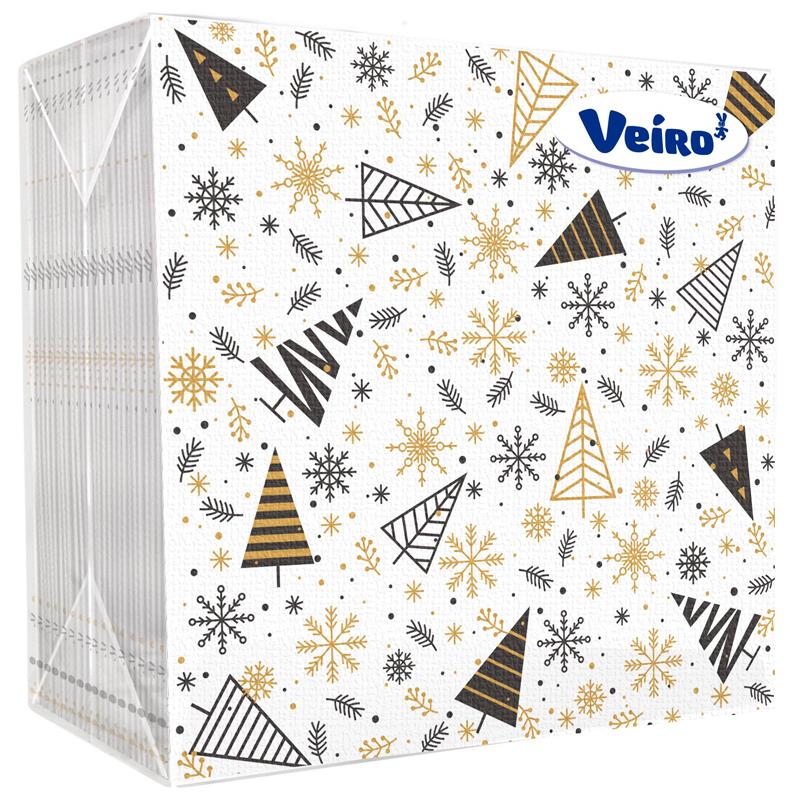 Салфетки бумажные Veiro Зима Елочный мотив 24х24 см. 1 слой 50 шт., пленка