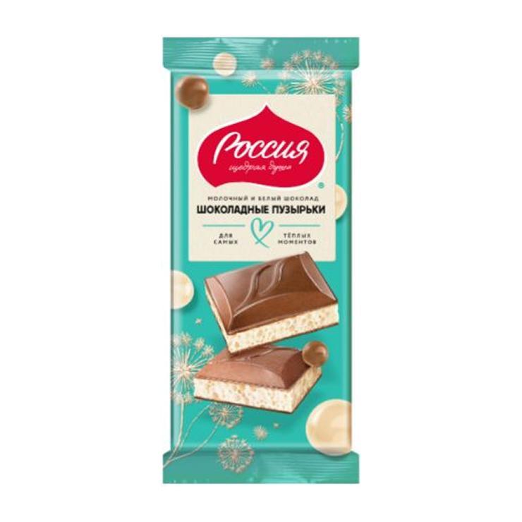Шоколад Россия молочный и белый пористый 70 гр., флоу-пак