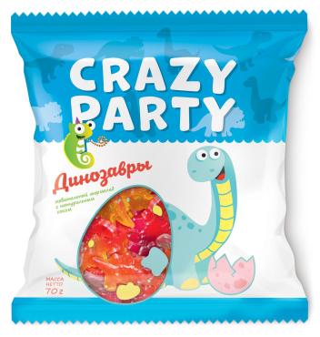 Мармелад жевательный Динозавры Crazy Party , Азовская КФ, 70 гр., флоу-пак