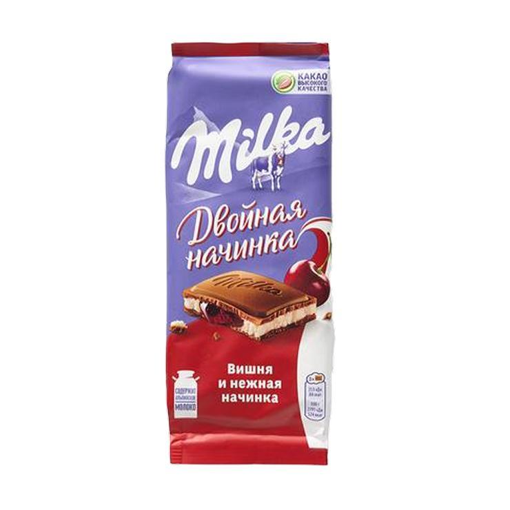 Шоколад Milka молочный двухслойный вишня 80 гр., флоу-пак