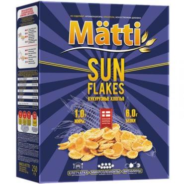 Кукурузные хлопья Matti Sun Flakes 250 гр., Картонная коробка