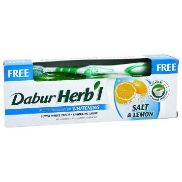 Зубная паста отбеливающая с зубной щеткой Dabur Herb, 150 гр., картонная коробка