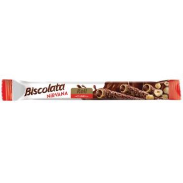 Трубочки Biscolata, Вафельные с молочным шоколадом и ореховой начинкой, 28 гр., флоу-пак