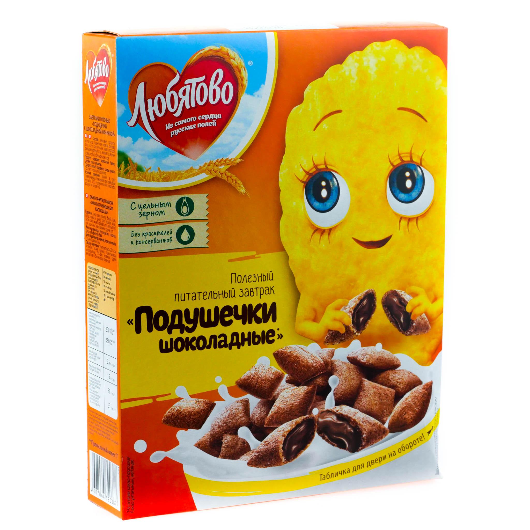 Сухой завтрак Любятово Подушечки с шоколадной начинкой 250 гр., картон