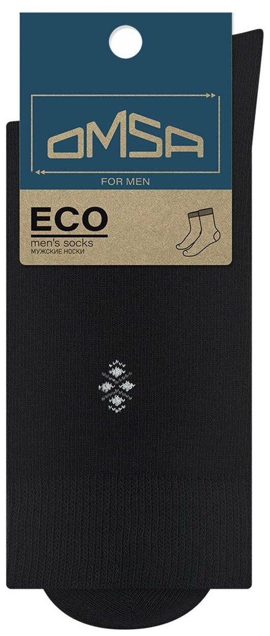 Носки мужские Omsa ECO 407 с рисунком на паголенке двойной ромбик Nero черные 39-41