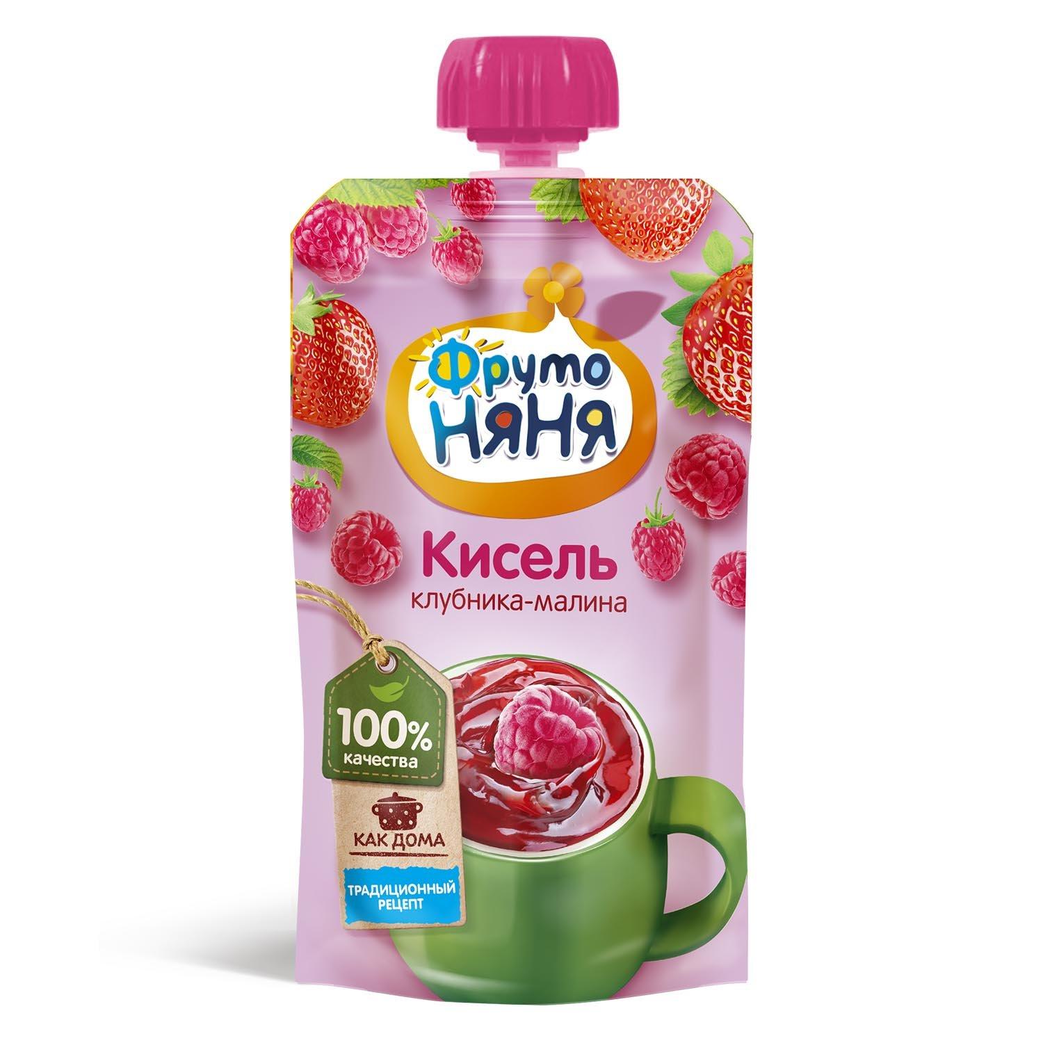 Кисель Фруто Няня из ягод клубника и малина, 130 мл., дой-пак с дозатором